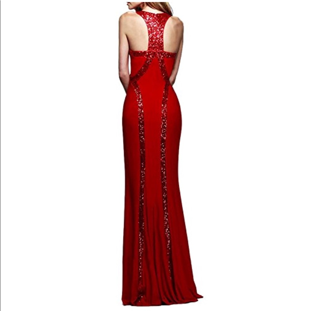 Red Sequin Halter Long Prom Bridesmaid Dress